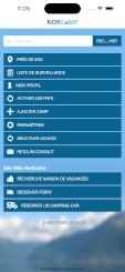 NorCamp - Menu de l'app IOS